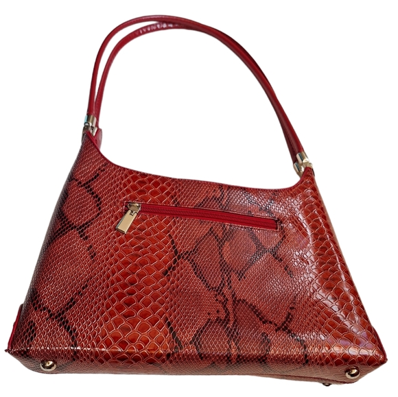 Vintage Red Faux Snakeskin Shoulder Bag - Picture 2 of 8